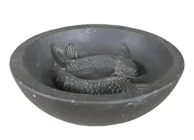 Product image 1 of the product “Waterbowl with 2 Fish, 40 cm Ø | cast stone, handcrafted & coloured 40 cm”